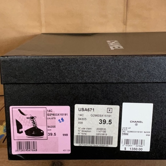 Chanel black quilted leather lace up Lacets w/ wooden block heels, size 39 - Picture 12 of 16